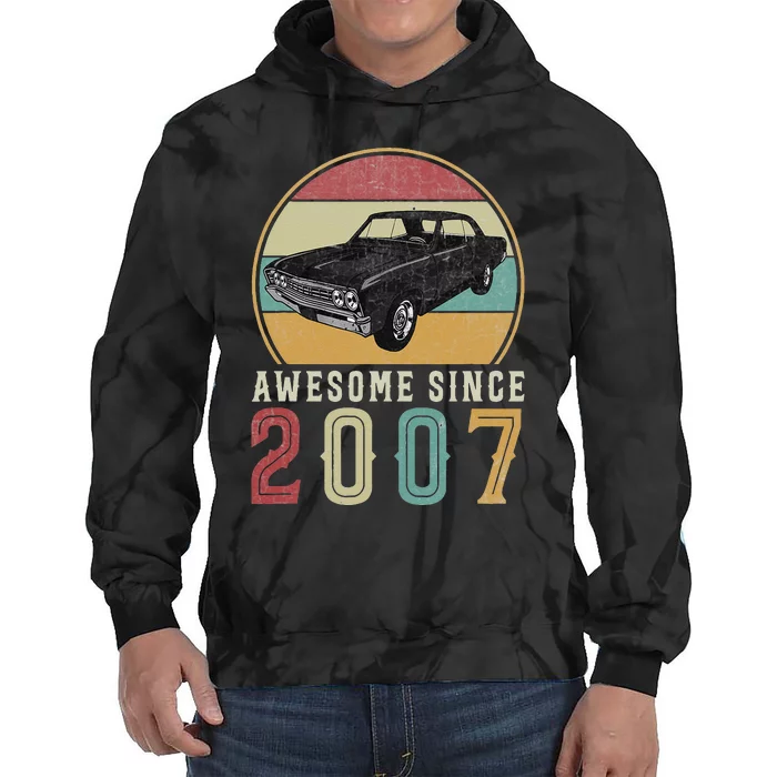 Awesome Since 2007 16 Years Old 16th Birthday For Car Lover Tie Dye Hoodie