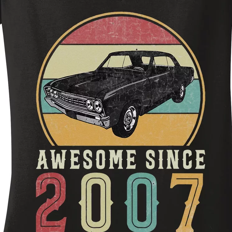 Awesome Since 2007 16 Years Old 16th Birthday For Car Lover Women's V-Neck T-Shirt