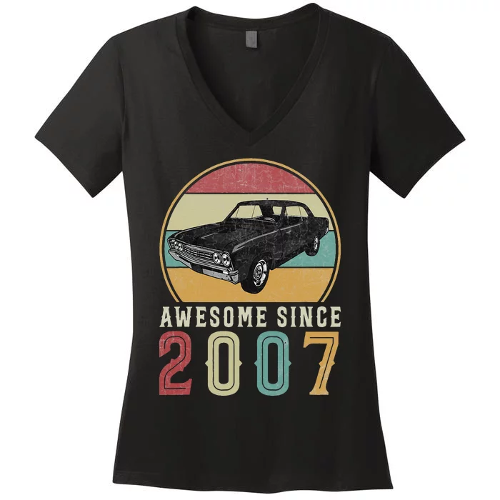 Awesome Since 2007 16 Years Old 16th Birthday For Car Lover Women's V-Neck T-Shirt