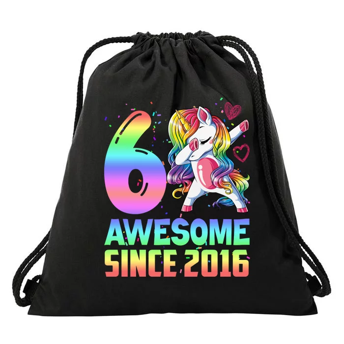 Awesome Since 2016 Unicorn 6th Birthday 6 Years Old Drawstring Bag