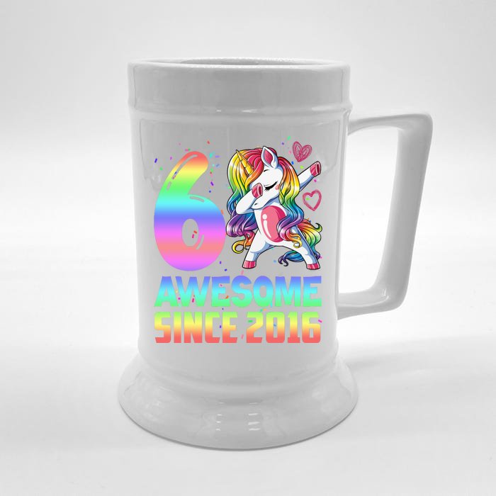 Awesome Since 2016 Unicorn 6th Birthday 6 Years Old Front & Back Beer Stein