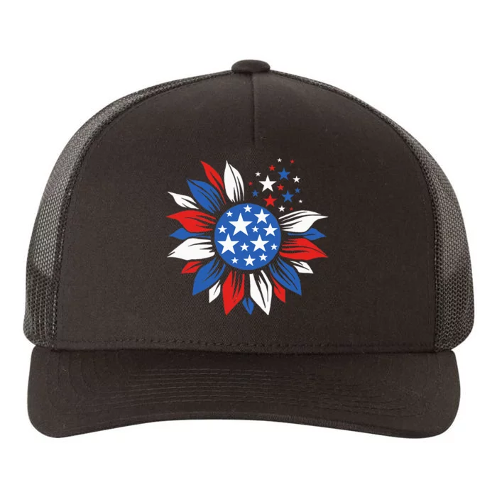 America Sunflower 4th Of July Patriotic American Yupoong Adult 5-Panel Trucker Hat