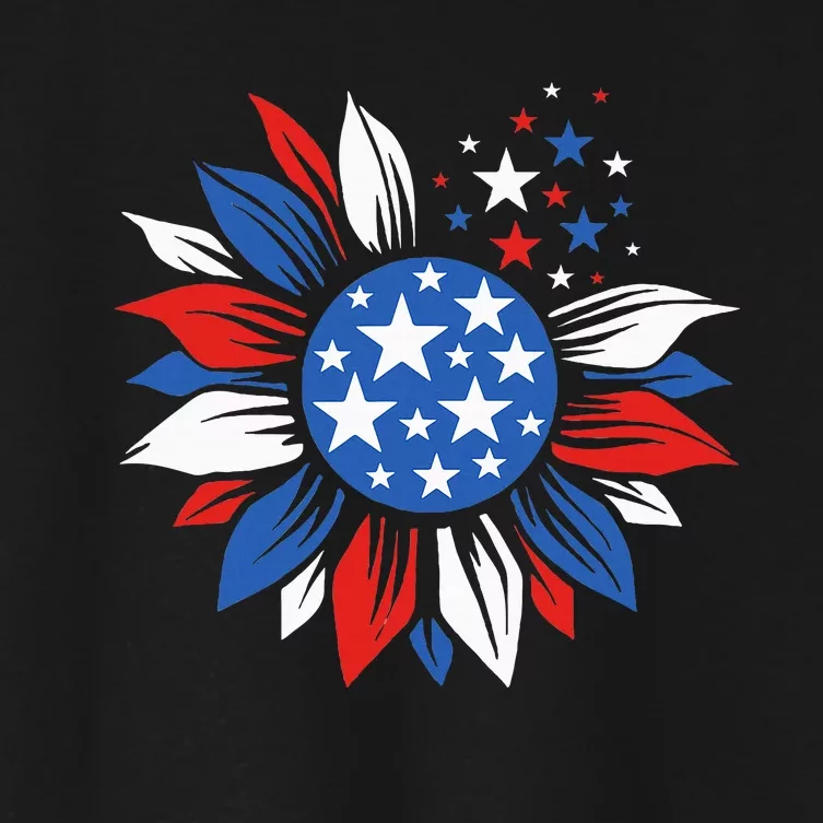 America Sunflower 4th Of July Patriotic American Women's Crop Top Tee