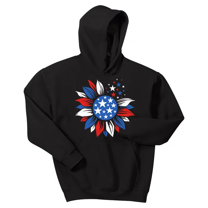 America Sunflower 4th Of July Patriotic American Kids Hoodie