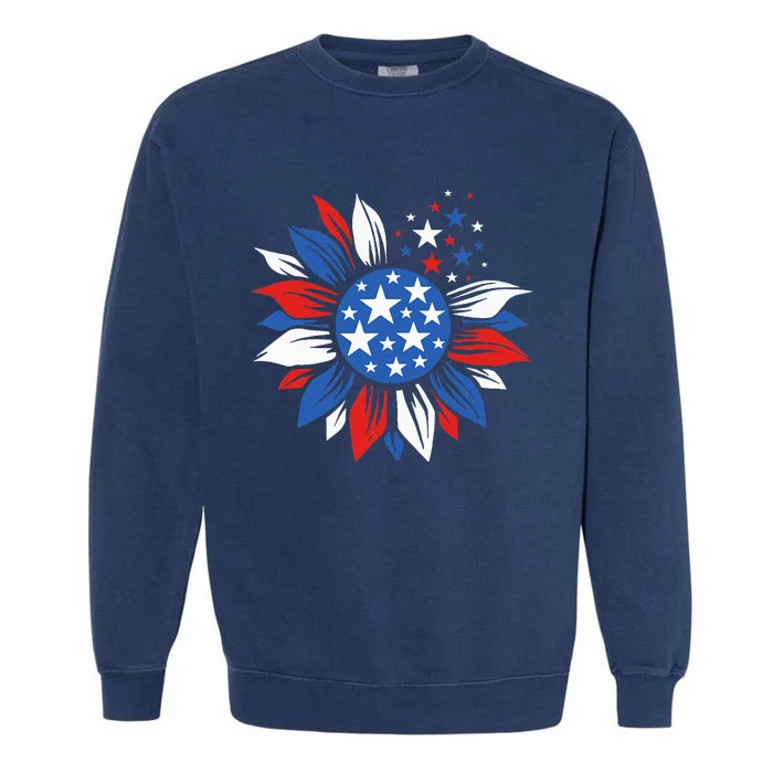 America Sunflower 4th Of July Patriotic American Garment-Dyed Sweatshirt