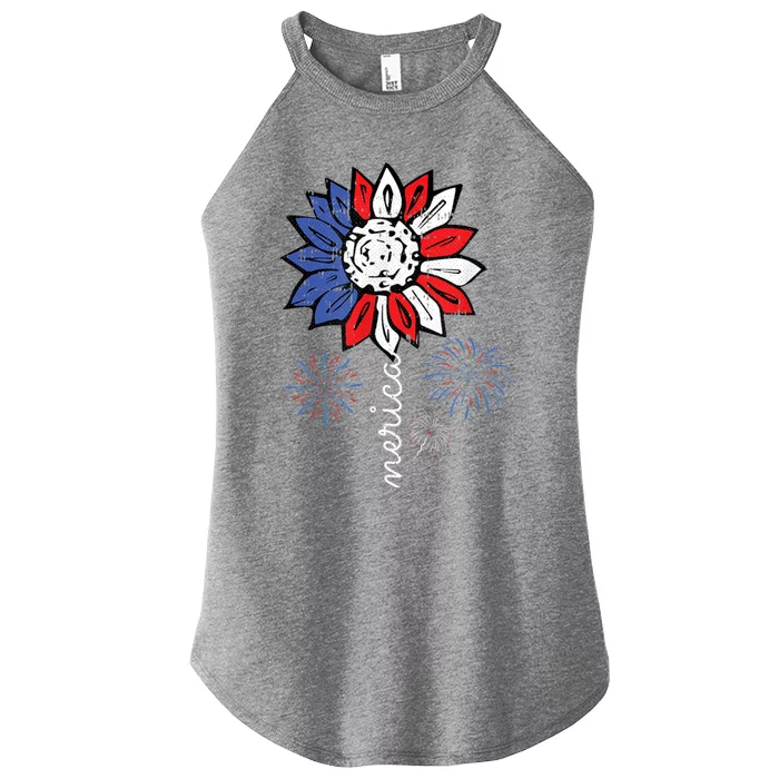 America Sunflower 4th Of July Patriotic Cool Gift Women’s Perfect Tri Rocker Tank