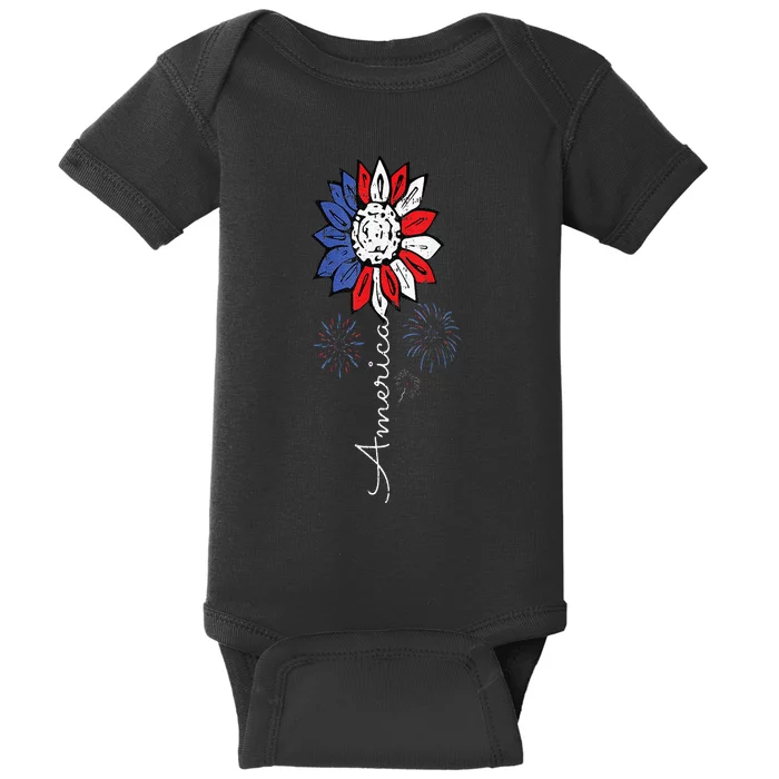 America Sunflower 4th Of July Independence Day Patriotic Baby Bodysuit