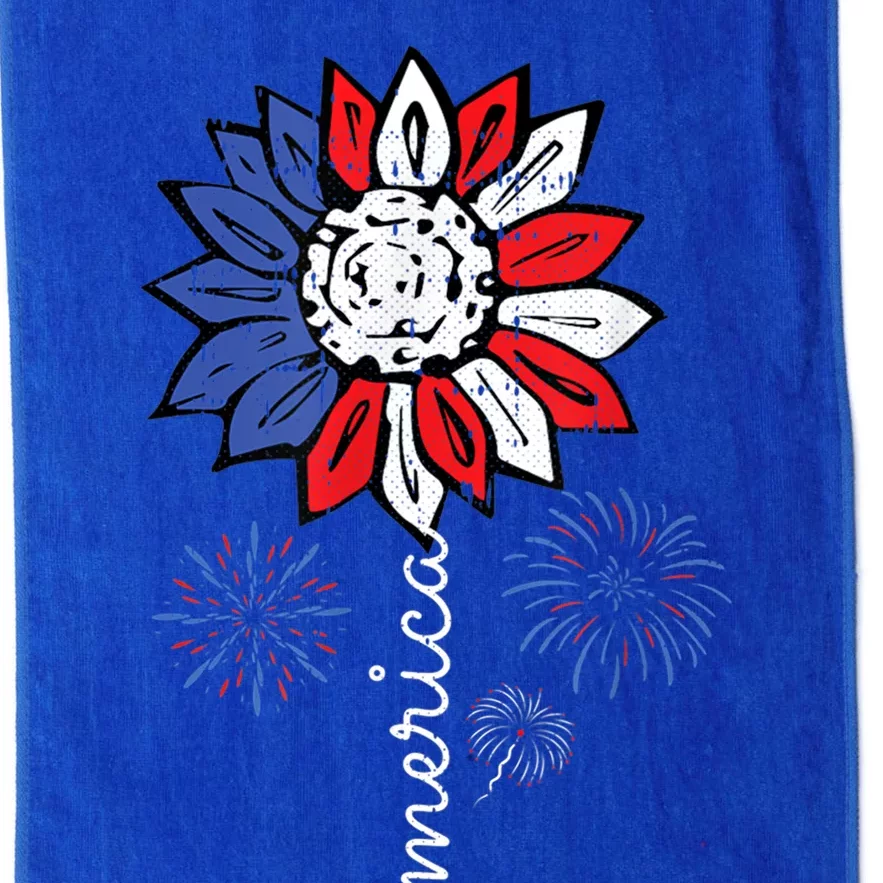 America Sunflower 4th Of July Patriotic Gift Platinum Collection Golf Towel