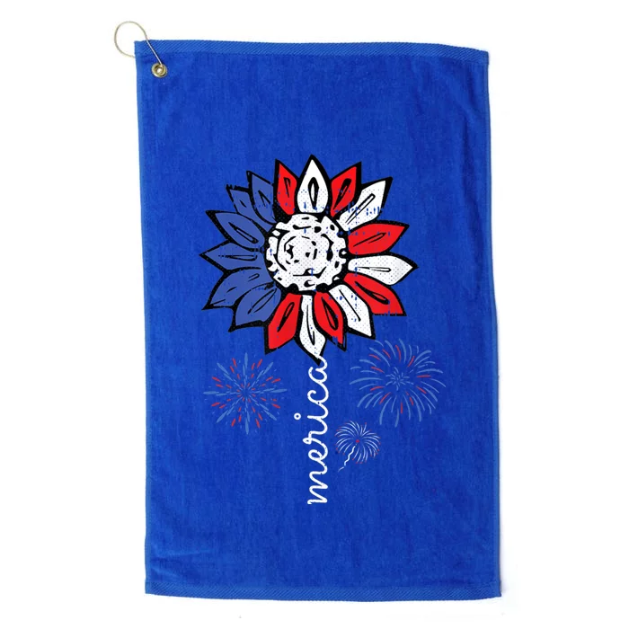 America Sunflower 4th Of July Patriotic Gift Platinum Collection Golf Towel