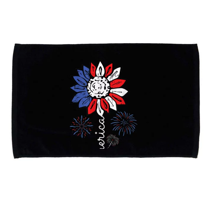 America Sunflower 4th Of July Patriotic Funny Gift Microfiber Hand Towel