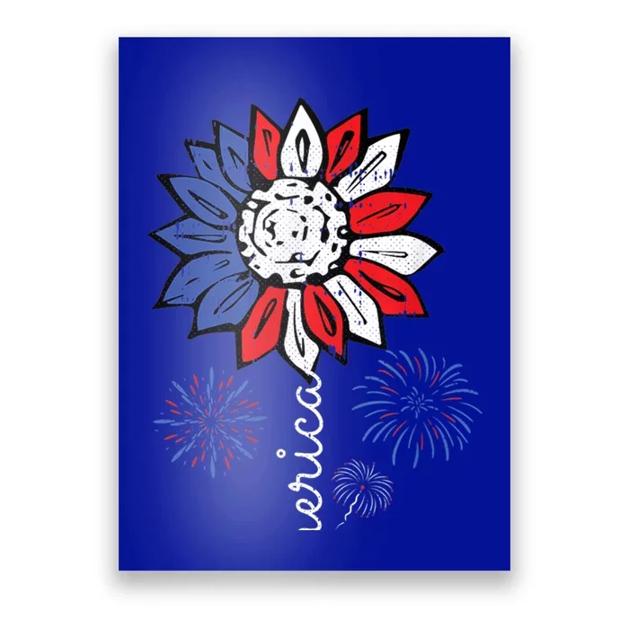 America Sunflower 4th Of July Patriotic Funny Gift Poster