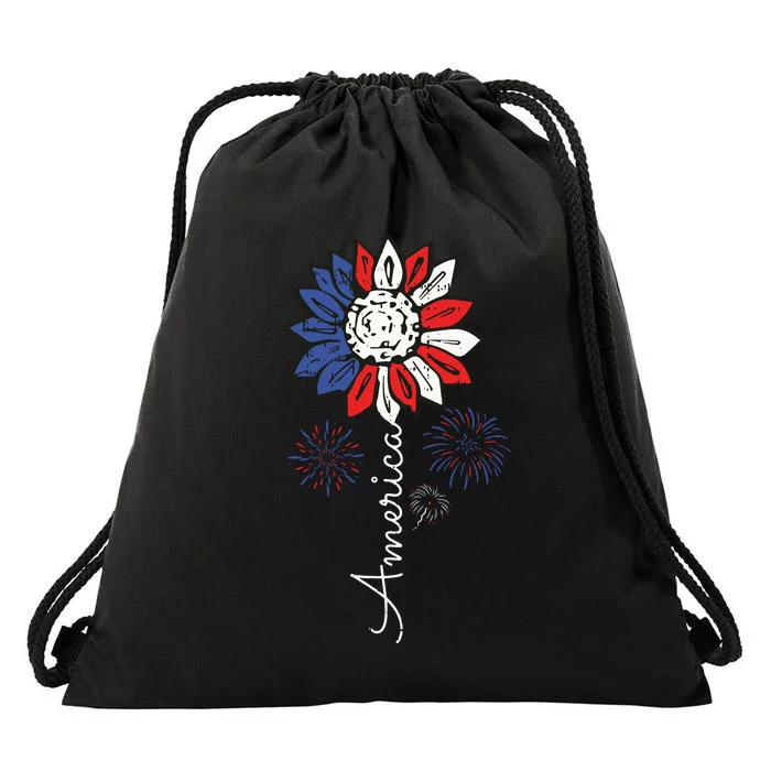 America Sunflower 4th Of July Independence Day Patriotic Drawstring Bag