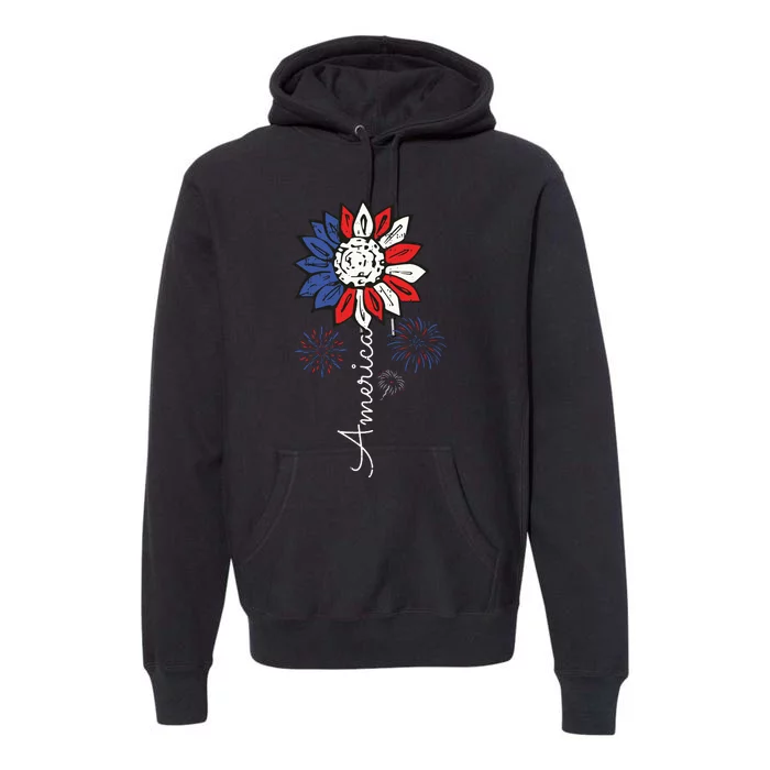 America Sunflower 4th Of July Independence Day Patriotic Premium Hoodie