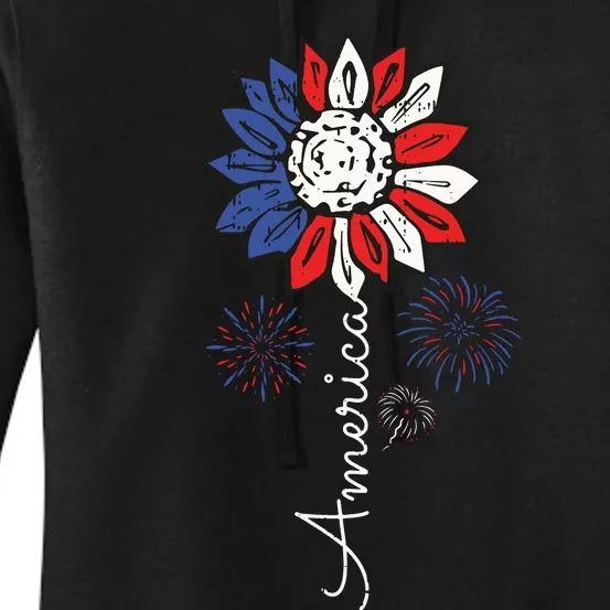 America Sunflower 4th Of July Independence Day Patriotic Women's Pullover Hoodie