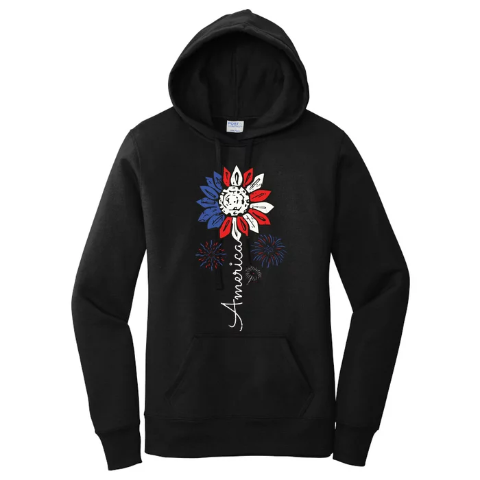 America Sunflower 4th Of July Independence Day Patriotic Women's Pullover Hoodie