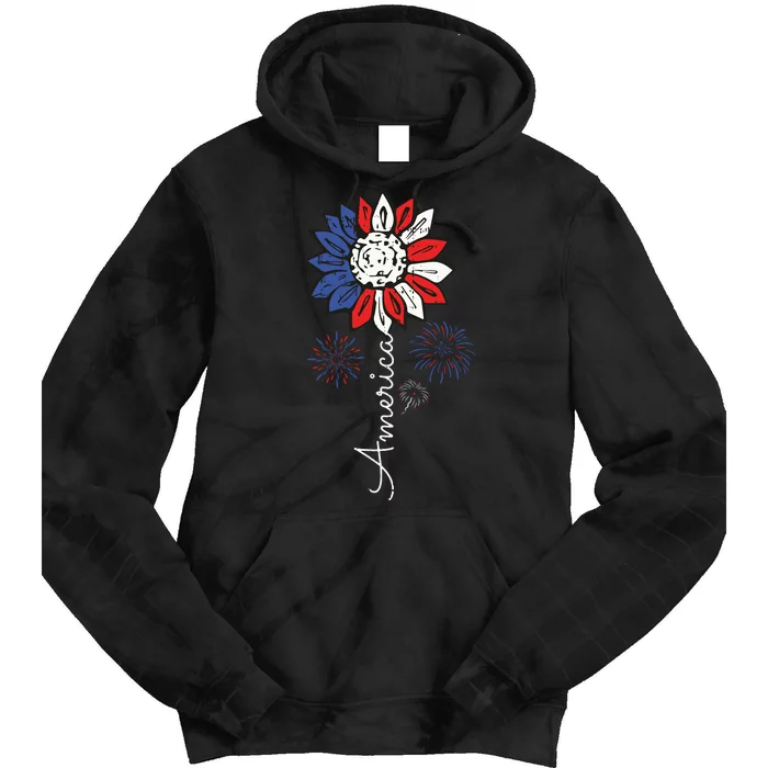 America Sunflower 4th Of July Independence Day Patriotic Tie Dye Hoodie