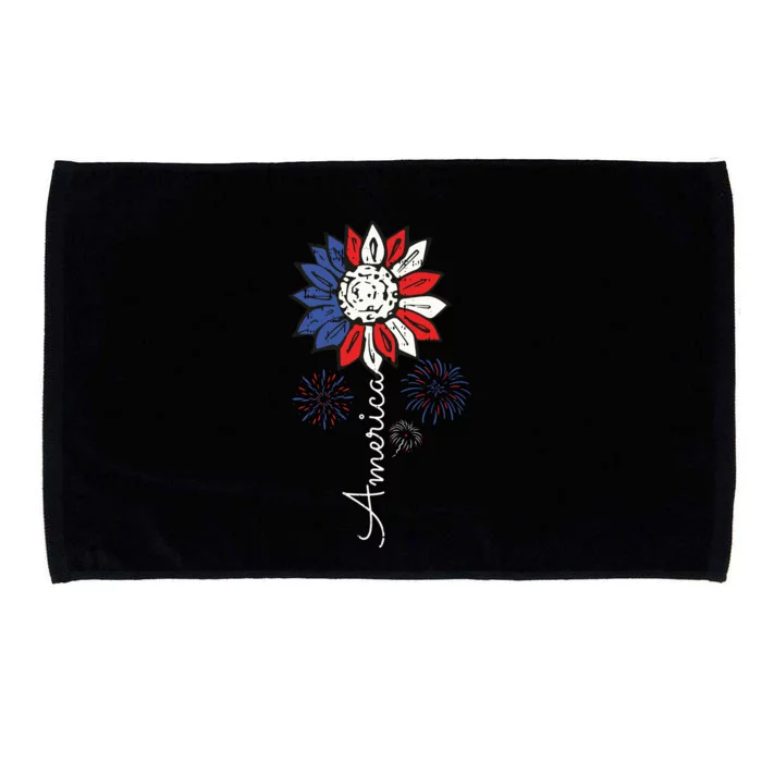 America Sunflower 4th Of July Independence Day Patriotic Microfiber Hand Towel