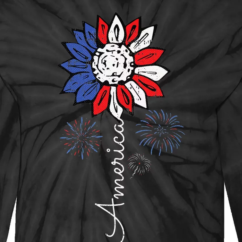 America Sunflower 4th Of July Independence Day Patriotic Tie-Dye Long Sleeve Shirt