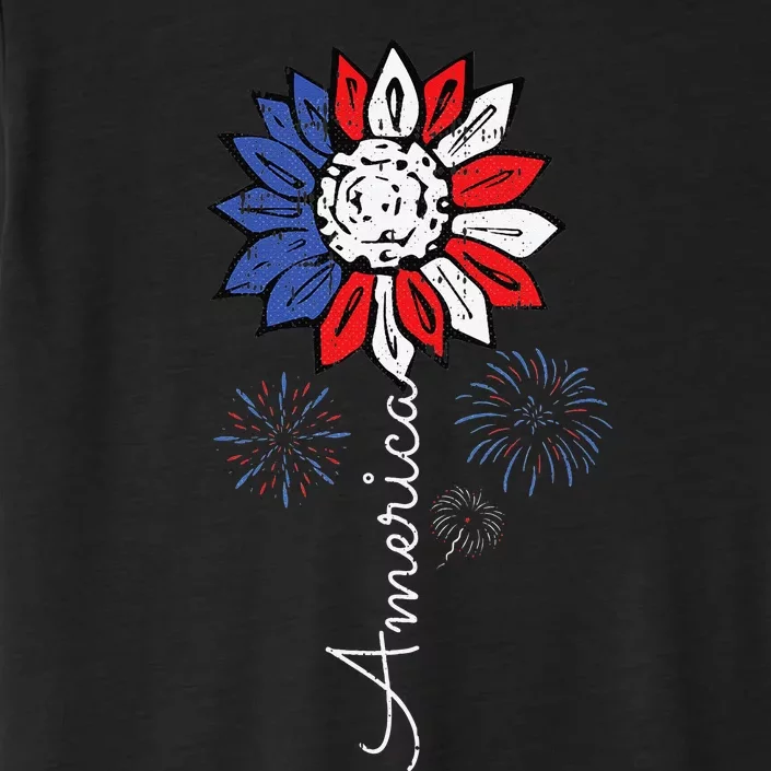 America Sunflower 4th Of July Independence Day Patriotic ChromaSoft Performance T-Shirt