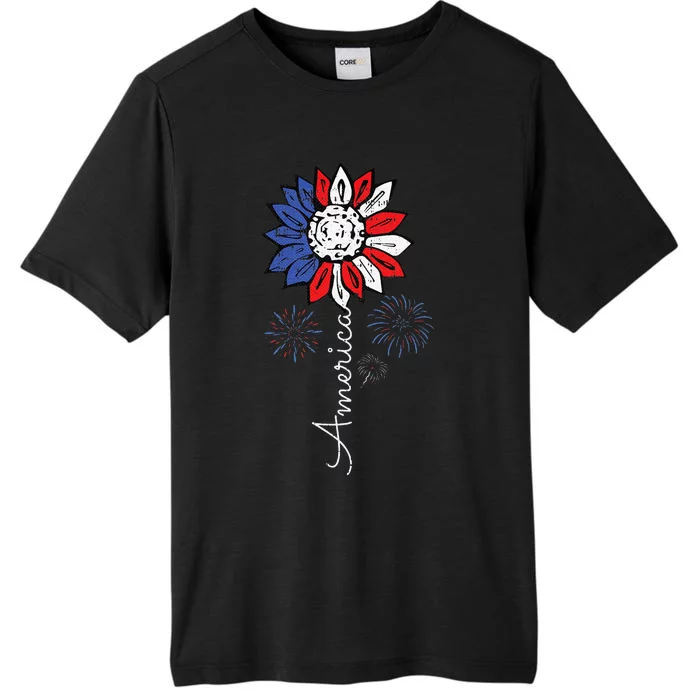 America Sunflower 4th Of July Independence Day Patriotic ChromaSoft Performance T-Shirt