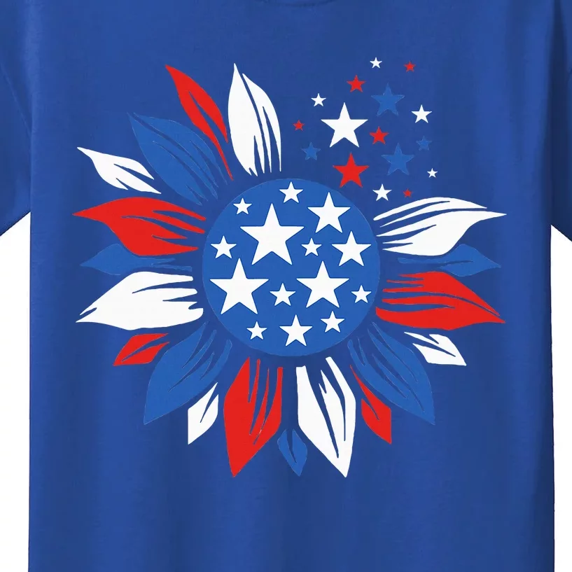 America Sunflower 4th Of July Patriotic American Kids T-Shirt