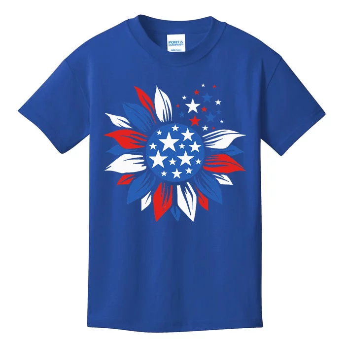 America Sunflower 4th Of July Patriotic American Kids T-Shirt