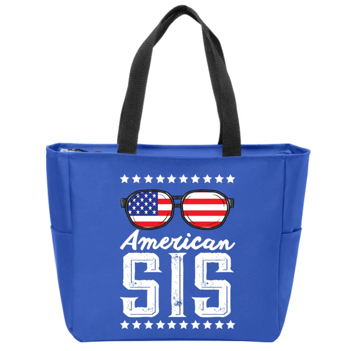 American Sis 4th Of July Sister Sunglasses Patriotism Great Gift Zip Tote Bag