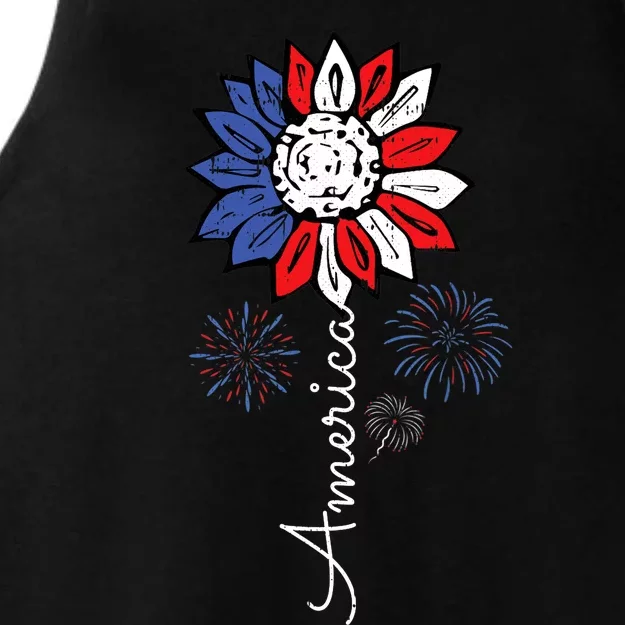 America Sunflower 4th Of July Independence Day Patriotic Ladies Tri-Blend Wicking Tank