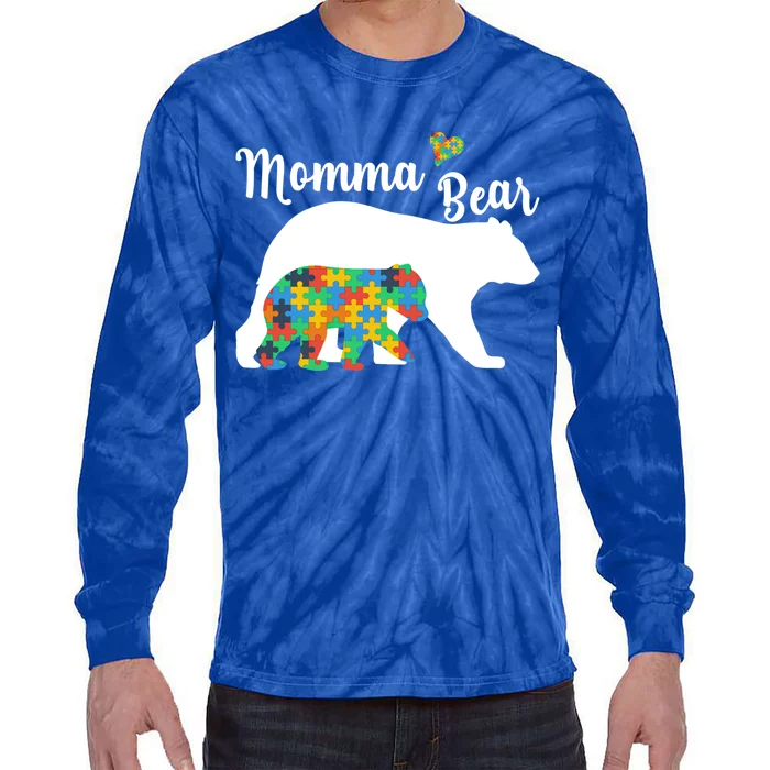 Autistic Support Autism Awareness Momma Bear Mother's Day Great Gift Tie-Dye Long Sleeve Shirt