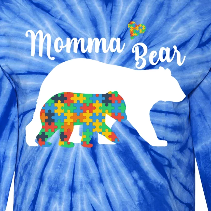 Autistic Support Autism Awareness Momma Bear Mother's Day Great Gift Tie-Dye Long Sleeve Shirt