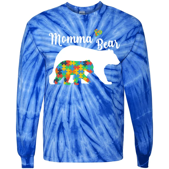 Autistic Support Autism Awareness Momma Bear Mother's Day Great Gift Tie-Dye Long Sleeve Shirt