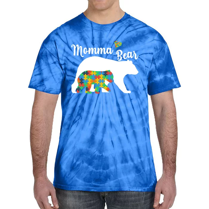 Autistic Support Autism Awareness Momma Bear Mother's Day Great Gift Tie-Dye T-Shirt