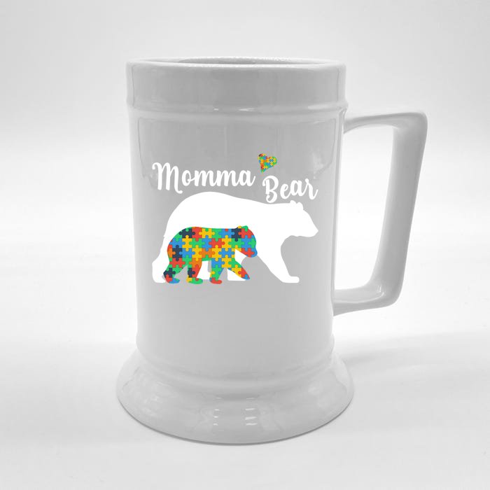 Autistic Support Autism Awareness Momma Bear Mother's Day Great Gift Front & Back Beer Stein