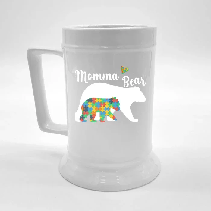 Autistic Support Autism Awareness Momma Bear Mother's Day Great Gift Front & Back Beer Stein