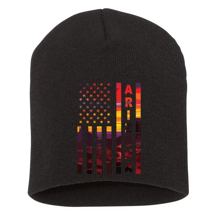 Arizona Sunset American Flag Flagstaff Tucson State Resident Short Acrylic Beanie