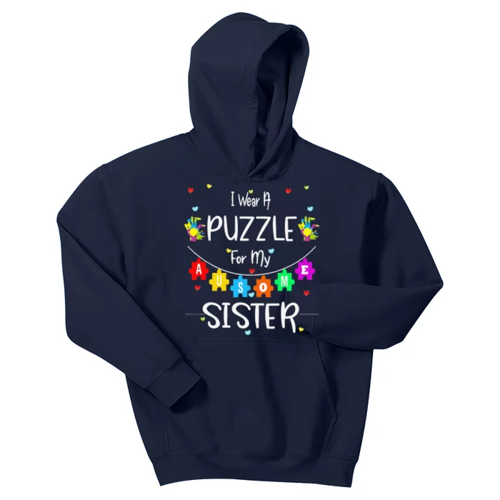 Autism Sister Awareness Gift Love Support Ribbon Tee Kids Hoodie