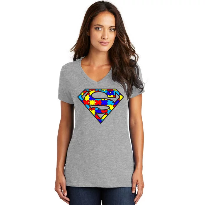 Autism Superhero Women's V-Neck T-Shirt