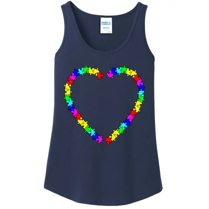 Autism Spectrum Awareness Puzzle Pieces Heart Ladies Essential Tank