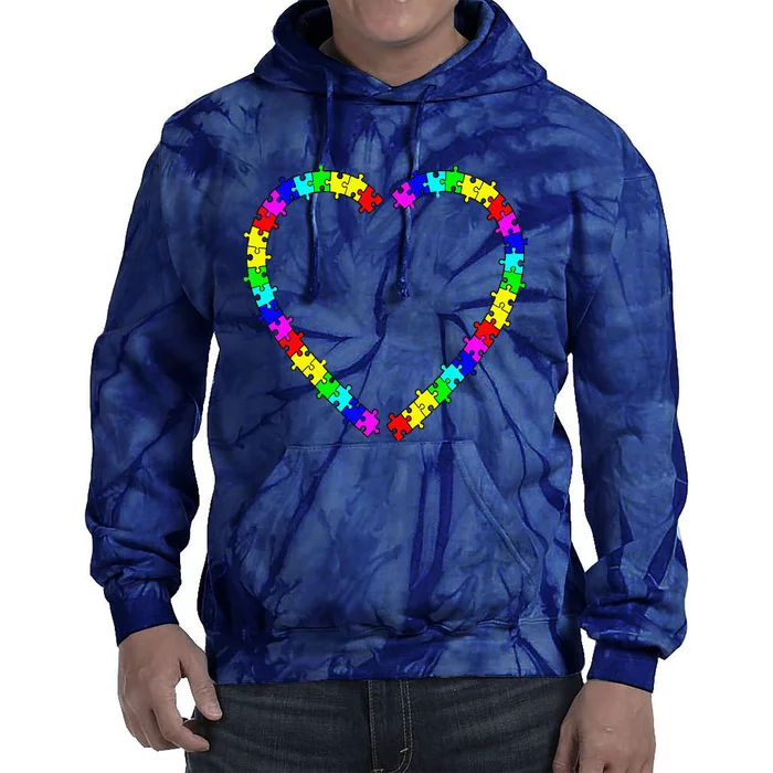 Autism Spectrum Awareness Puzzle Pieces Heart Tie Dye Hoodie