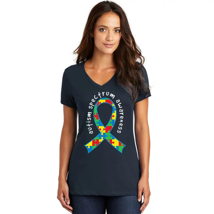 Autism Spectrum Awareness Puzzle Ribbon Walk Women's V-Neck T-Shirt