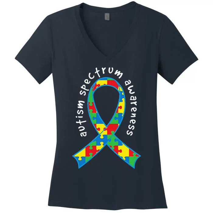 Autism Spectrum Awareness Puzzle Ribbon Walk Women's V-Neck T-Shirt