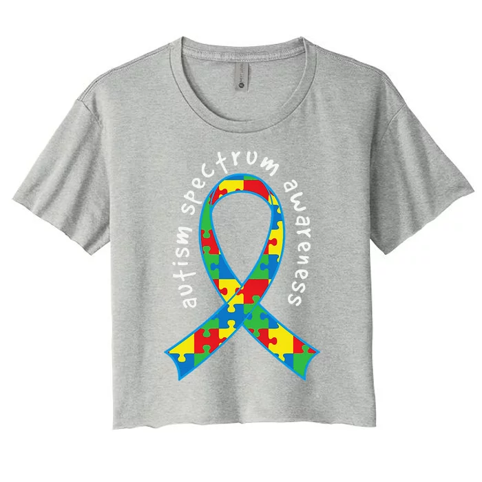 Autism Spectrum Awareness Puzzle Ribbon Walk Women's Crop Top Tee