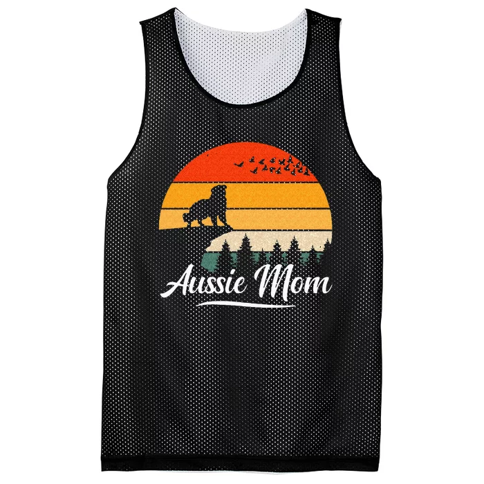 Australian Shepherd Aussie Mom Dog Sunset Retro Style Mesh Reversible Basketball Jersey Tank