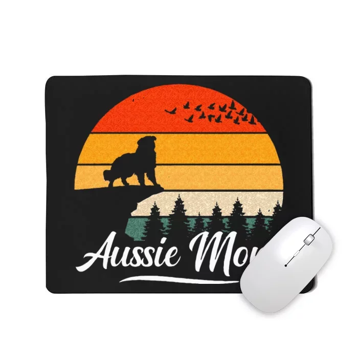 Australian Shepherd Aussie Mom Dog Sunset Retro Style Mousepad