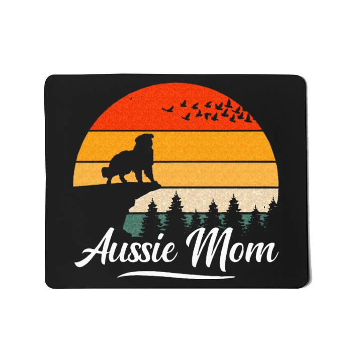 Australian Shepherd Aussie Mom Dog Sunset Retro Style Mousepad