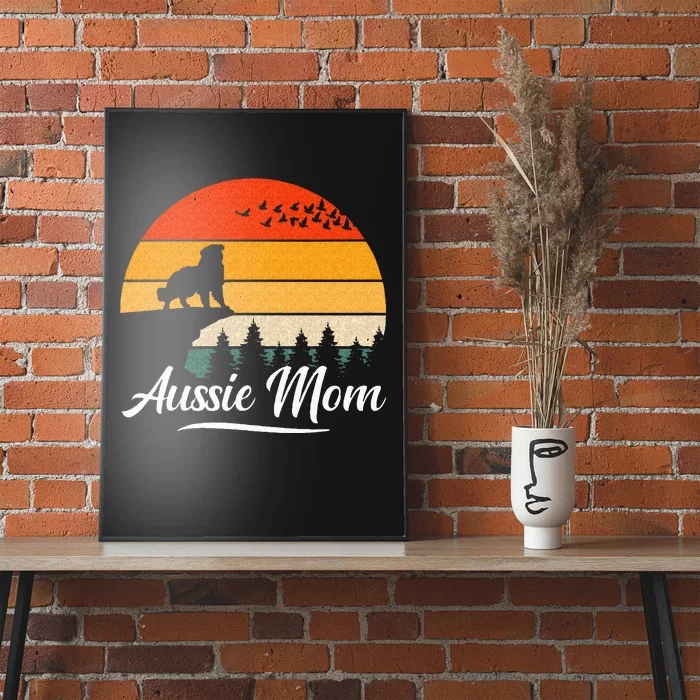 Australian Shepherd Aussie Mom Dog Sunset Retro Style Poster