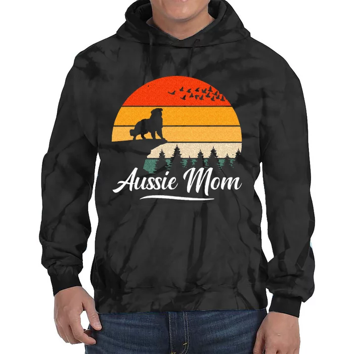 Australian Shepherd Aussie Mom Dog Sunset Retro Style Tie Dye Hoodie