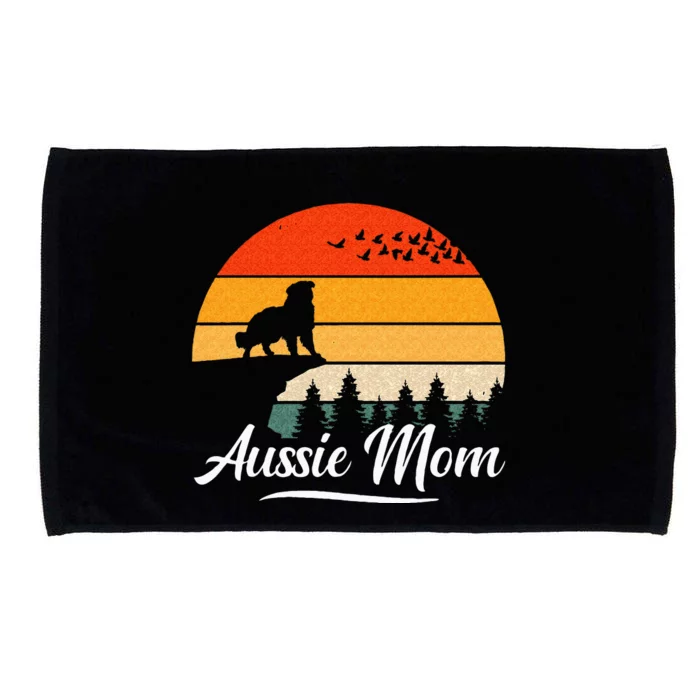 Australian Shepherd Aussie Mom Dog Sunset Retro Style Microfiber Hand Towel