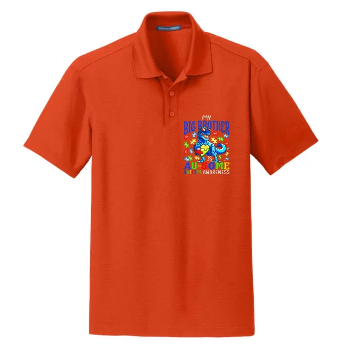 Autism Support Autistic My Big Brother Is Awesome Dinosaur Dry Zone Grid Performance Polo