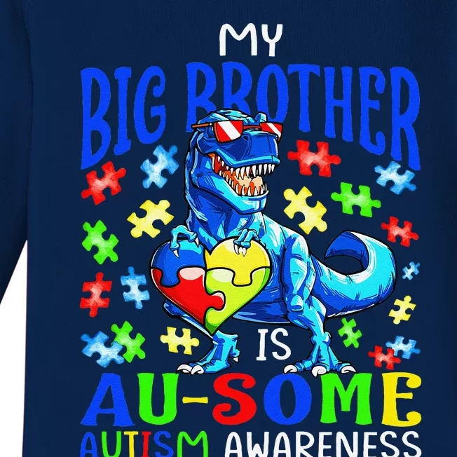 Autism Support Autistic My Big Brother Is Awesome Dinosaur Baby Long Sleeve Bodysuit